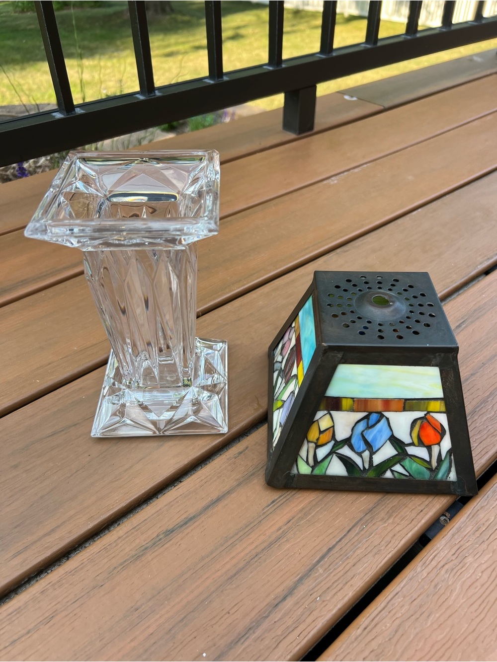 Vintage Tiffany Style Stained Glass Tulip Lamp Shade Fairy Crystal Glass Base - Picture 5 of 8